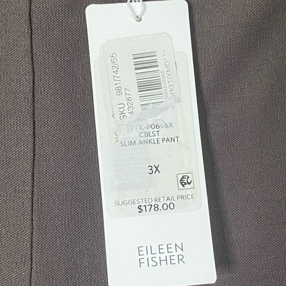 Eileen Fisher Pants Slim Ankle Washable Stretch Crepe 3X Cobblestone NWT - Picture 7 of 11